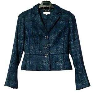 Tory Burch Tweed Fitted Jacket in Navy Blue Size 0 Like-New Worn Once